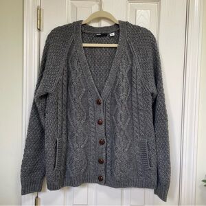 BDG Gray Fisherman Granpa cableknit wool blend Cardigan  M